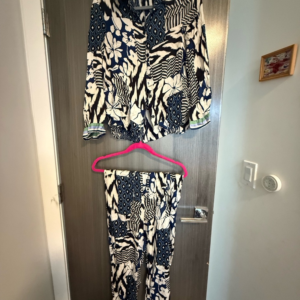Zara Navy & White Printed Pantsuit Set
